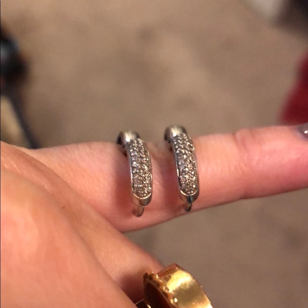 Diamond earrings 1/10 ct silver hoops